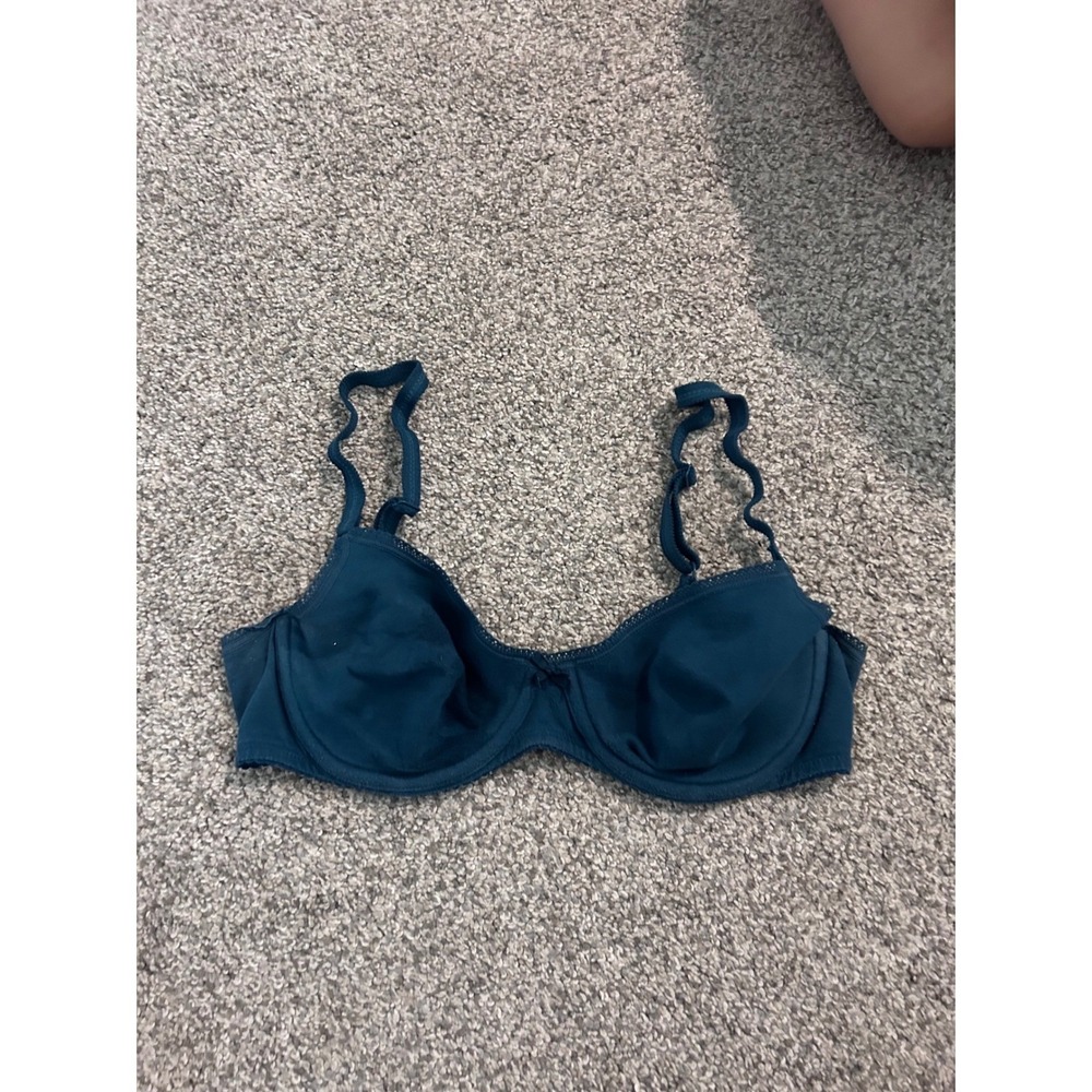 Victoria's Secret Teal Blue Unlined Underwire Bra‎ 36B Ruffle Strap Bow Accent